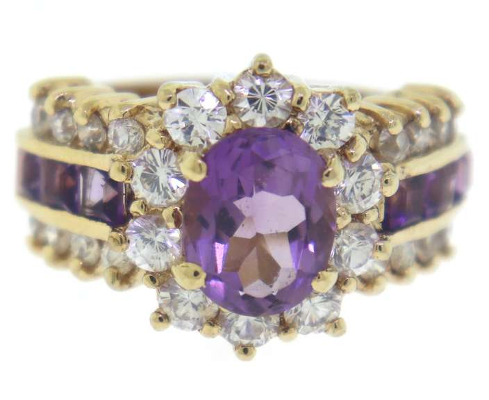 Vintage Amethyst and Crystal Sterling Silver Ring