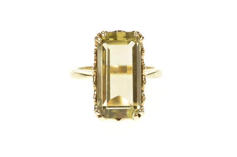 10K Yellow Gold Emerald Cut Smoky Quartz Solitaire Statement Ring