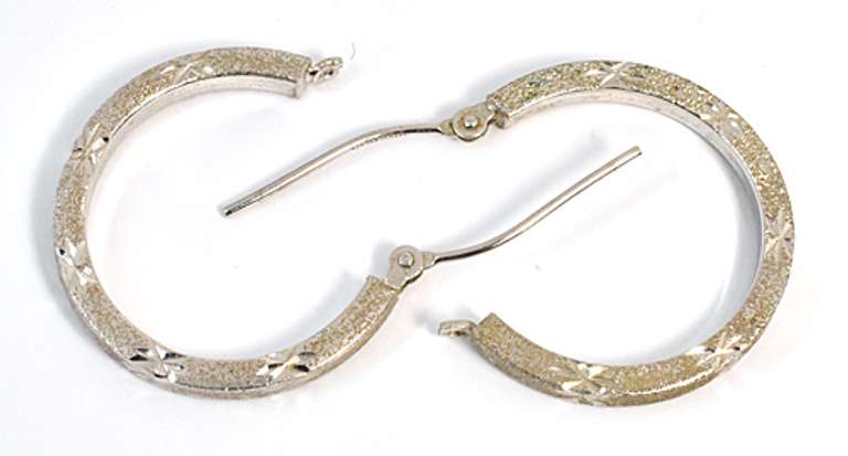 Etched White Gold Hoop Earrings