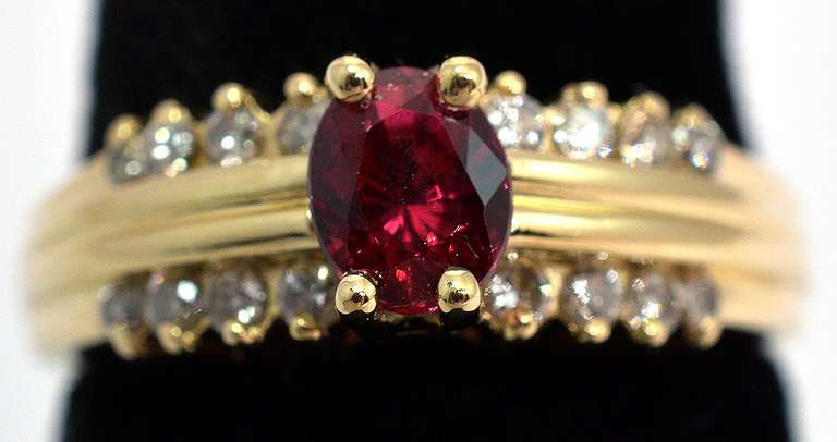 Vibrant Red Spinel & Diamond Ring in 14KT Yellow Gold