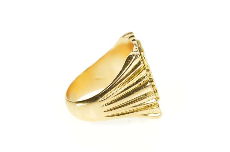 18K Yellow Gold Men's Stag Heraldic Coat of Arms Statement Ring