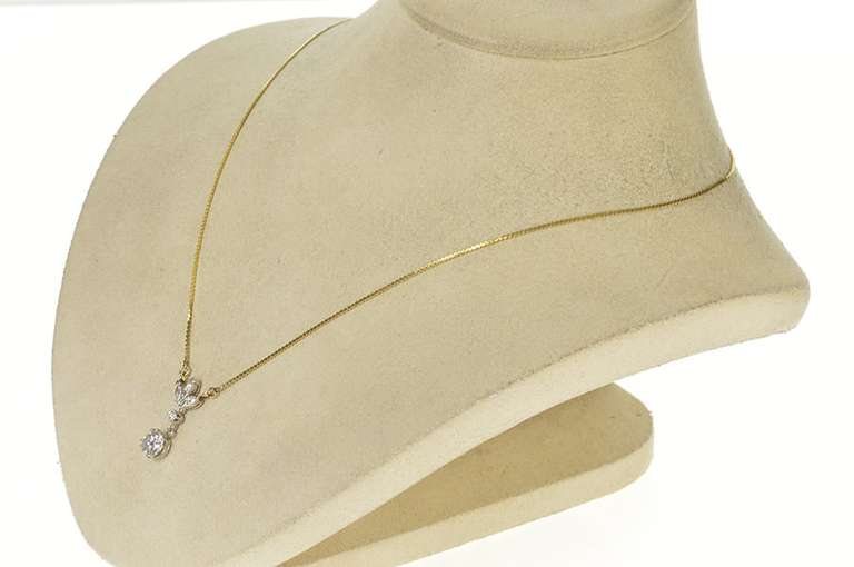 14K Yellow Gold 1.11 Ctw Diamond Floral Drop Serpentine Link Necklace