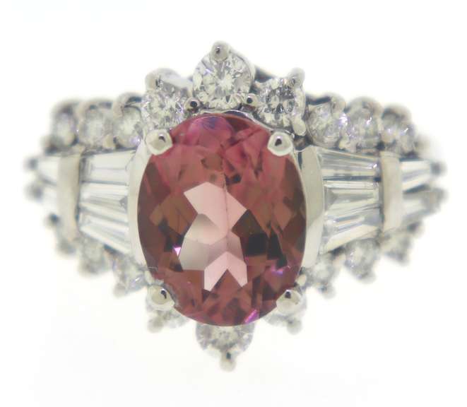 Glowing Pink Tourmaline and Diamond White Gold Ring