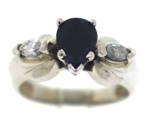 Strong Blue Sapphire & Marquise Diamond Accent Ring