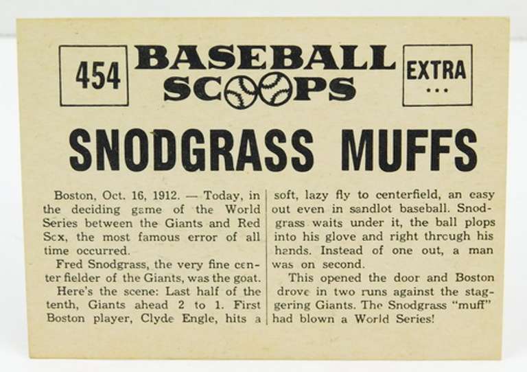 1961 Baseball Scoops Snodgrass Muffs a Fly Ball
