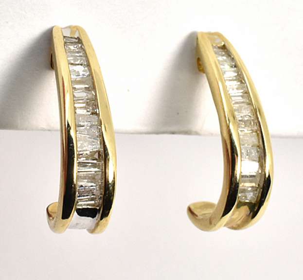 J Hoop Baguette Diamond Earrings