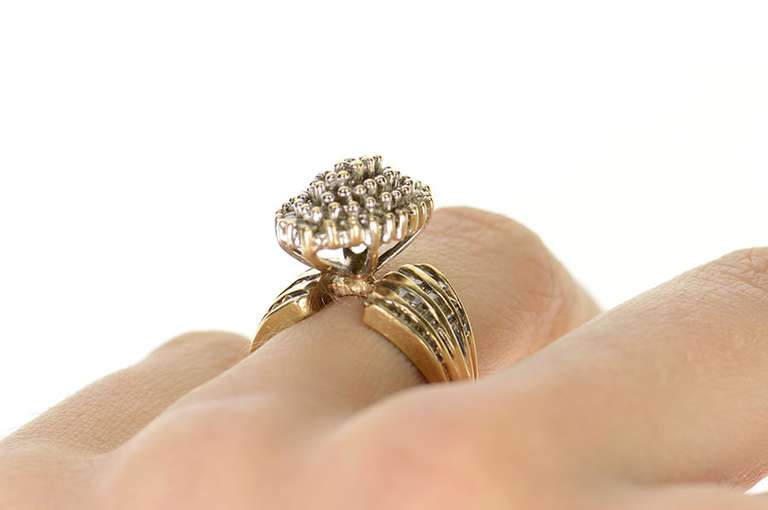 10K Yellow Gold Marquise Diamond Cluster Classic Statement Ring