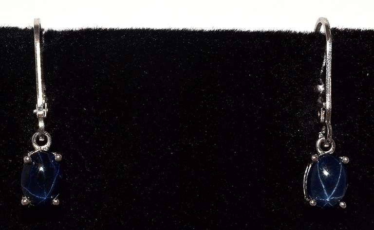 Star Sapphire Dangle Earrings in Sterling Silver