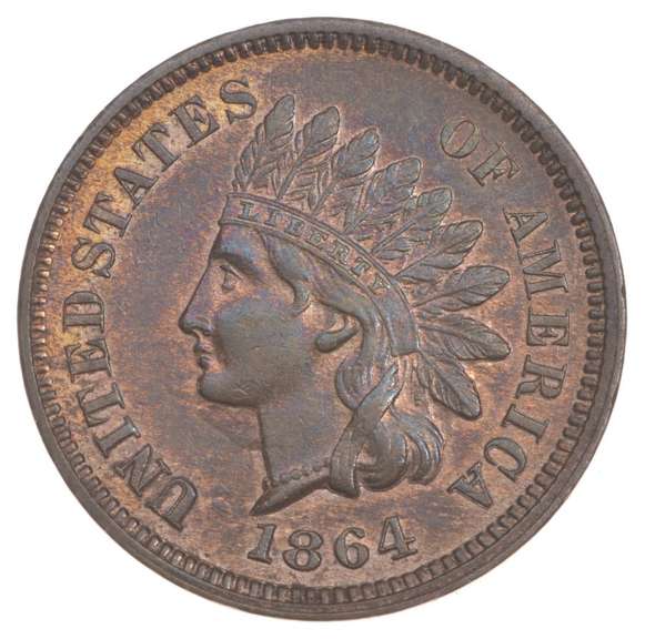 1864 Indian Head Cent - L On Ribbon