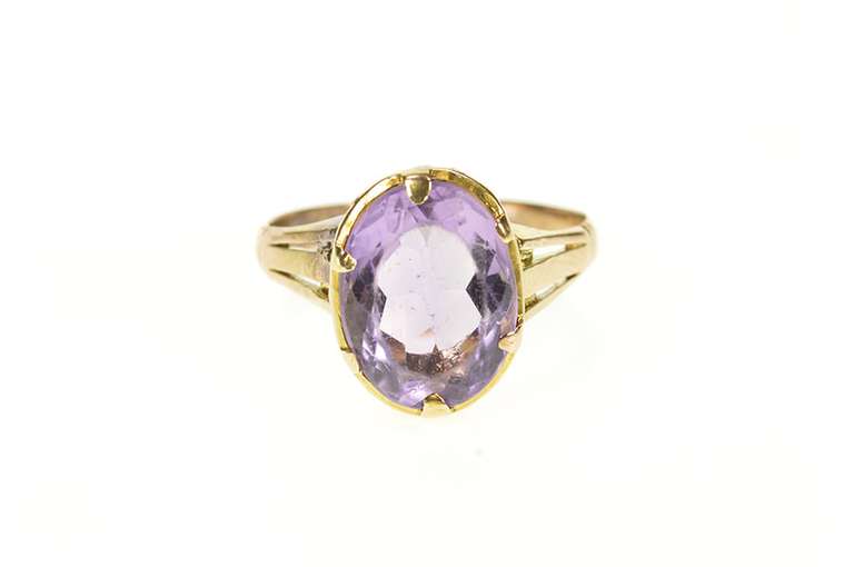 14K Yellow Gold Victorian Amethyst Oval Ornate Cocktail Ring
