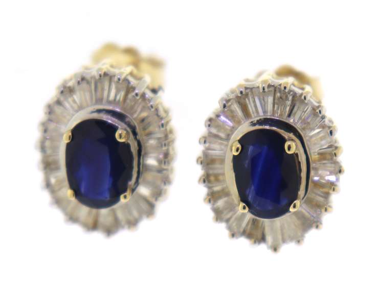 Glamorous Oval Sapp w Bagg Diamond Earrings