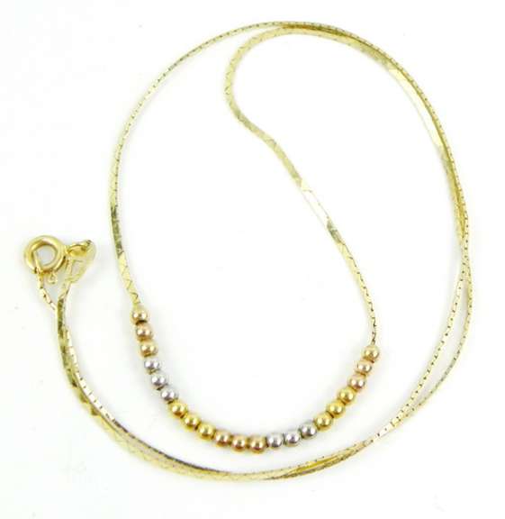 14K Necklace with Tri-Color Gold Beads