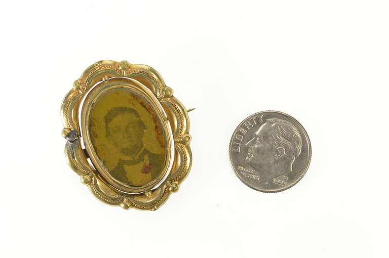 Gold Filled Victorian Ornate Photo Picture Mourning Pin/Brooch