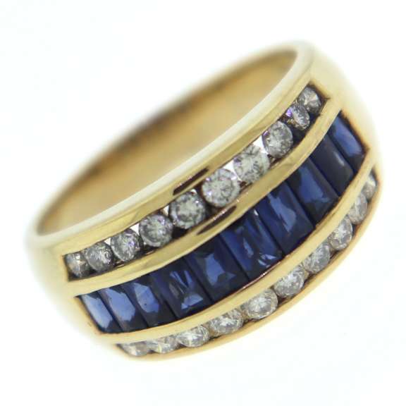 Round Brilliant Cut Diamond and Sapphire Channel Set Ring