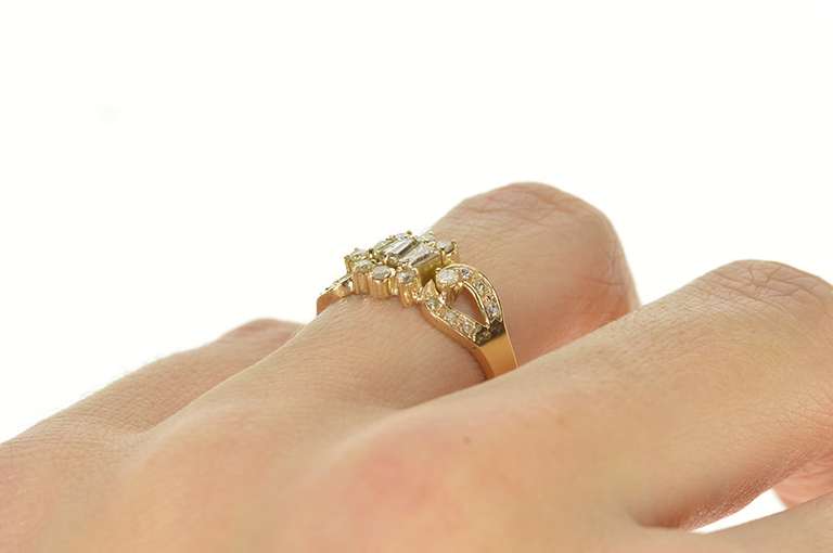 14K Yellow Gold Unique Baguette Diamond Cluster Engagement Ring