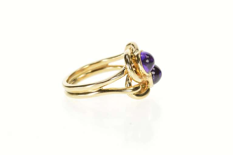 14K Yellow Gold Victorian Amethyst Cabochon Knot Statement Ring