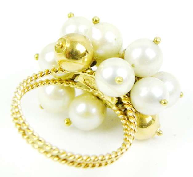 Vintage 18K Gold Pearl Cha-Cha Ring, Size 5.5