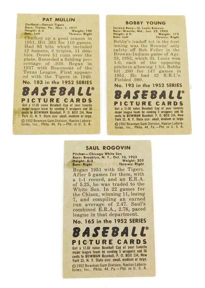 3 Bowman 1952 Baseball Cards