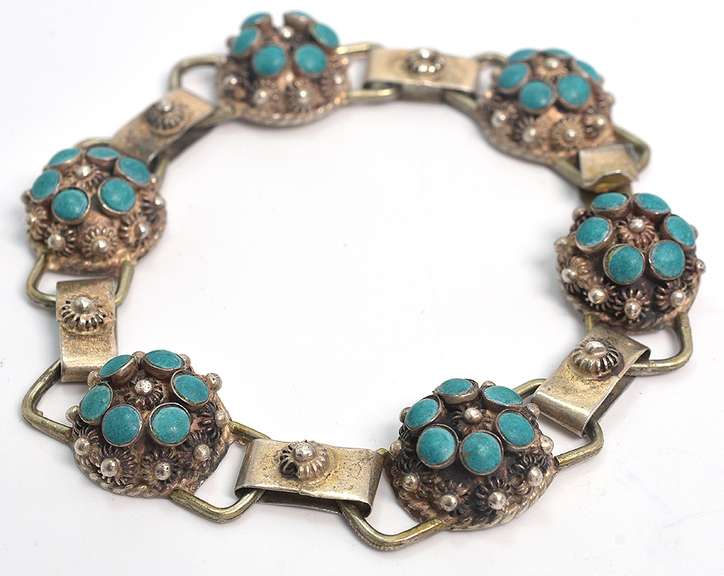Vintage Turquoise Clusters Bracelet in Sterling Silver