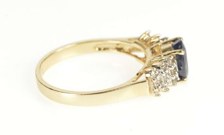 10K Yellow Gold Sapphire Diamond Tiered Cluster Engagement Ring