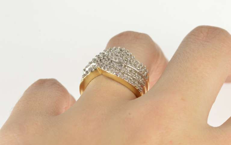 14K Yellow Gold Wavy Curvy Diamond Encrusted Statement Ring