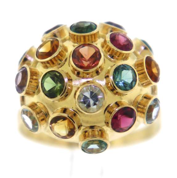 Amazing 18kt Multi Color Gemstone Doame Ring