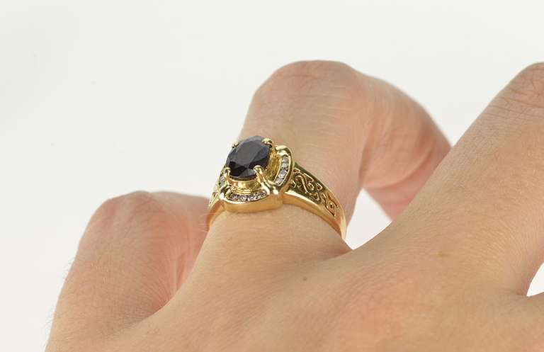 10K Yellow Gold 1.15 Ctw Sapphire Diamond Halo Engagement Ring