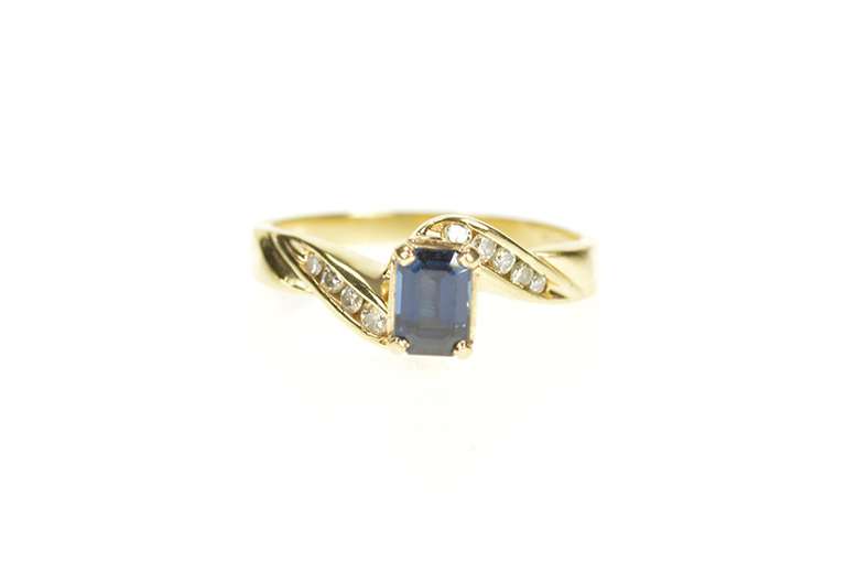 14K Yellow Gold Emerald Cut Sapphire Diamond Engagement Ring