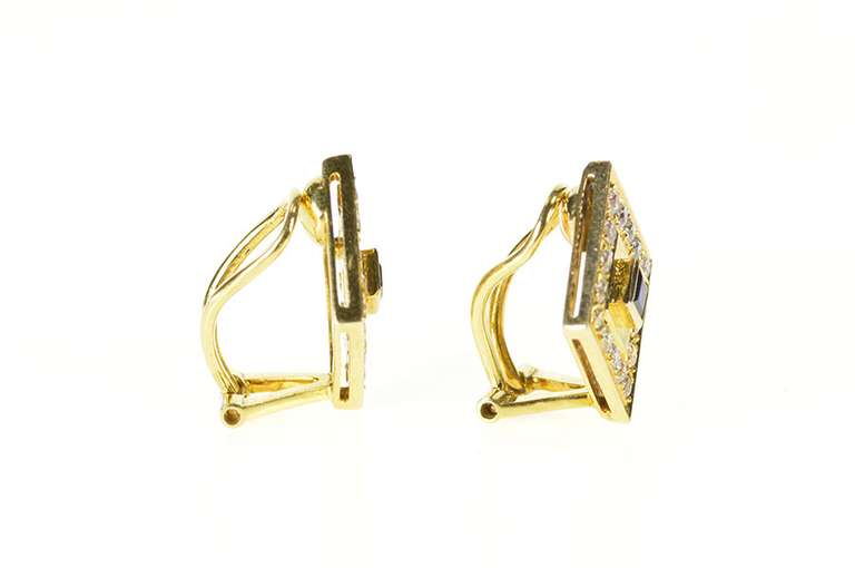 14K Yellow Gold Squared Cubic Zirconia Halo Clip Back Earrings
