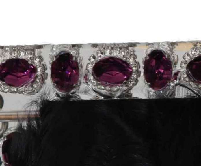 DOLCE & GABBANA Black Fur Silver Crystal Shoulder VANDA Purse