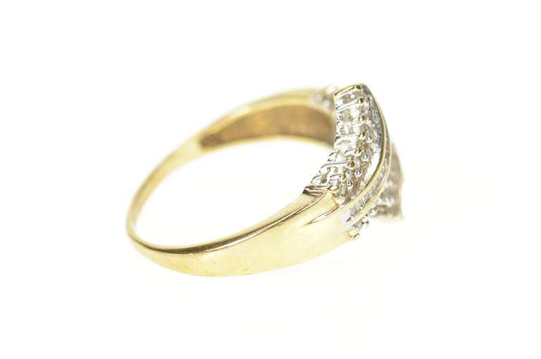 10K Yellow Gold Wavy Baguette Round Diamond Bypass Band Ring