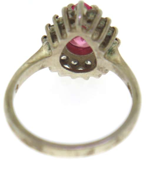 Vintage Rose Quartz and Crsytal Sterling Silver Ring