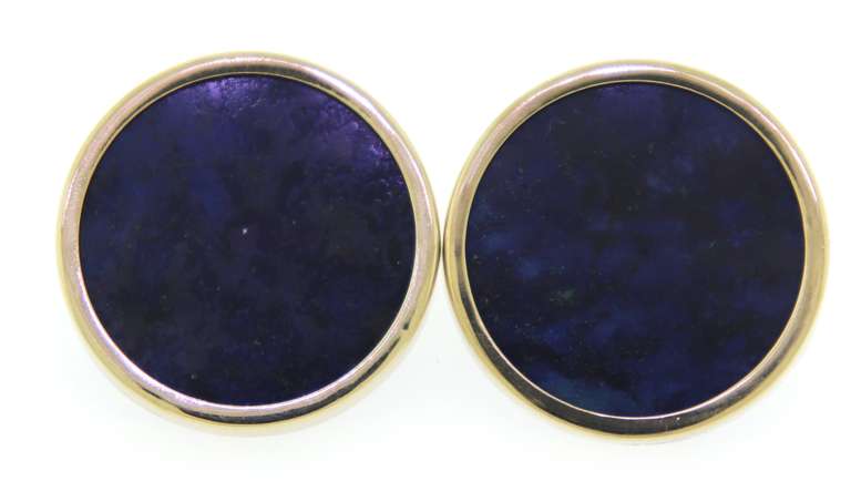 Beautiful Yellow Gold Lapis Bezel Earrings