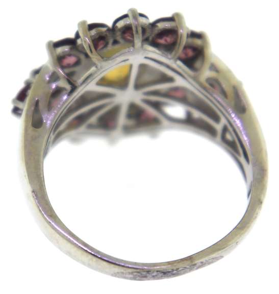 Sterling Silver Opal And Pink Sapphires Ring