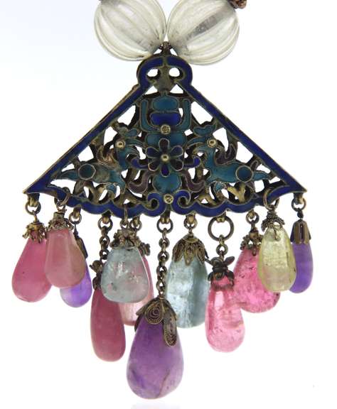 Vintage Enamel Amethyst, Aqua, Pink Tour Necklace