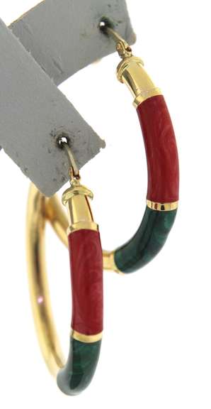 Wonderful Red & Green Enamel Hoop Earrings