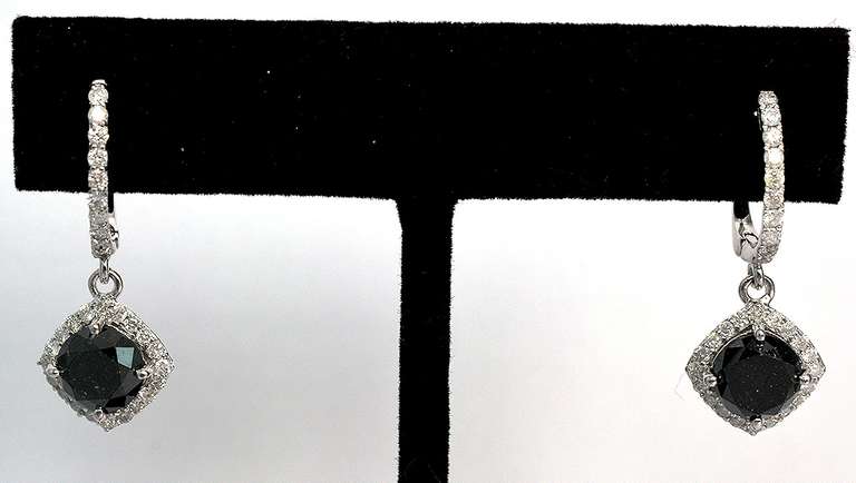 14K White Gold Black & White Diamond Earrings