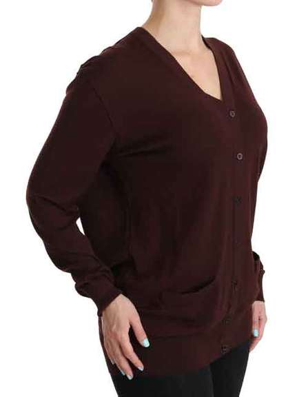 DOLCE & GABBANA  Maroon V-neck Cardigan Top Virgin Wool Sweater
