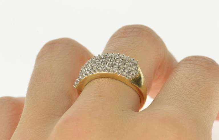 14K Yellow Gold Tiered Diamond Encrusted Pave Statement Band Ring