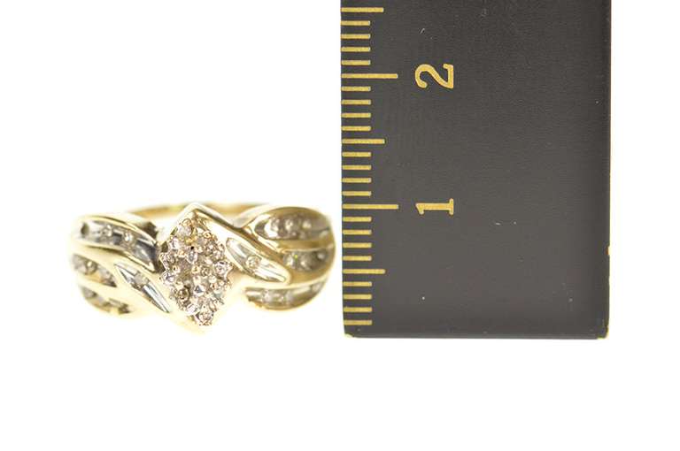 10K Yellow Gold Marquise Diamond Cluster Bypass Simple Ring