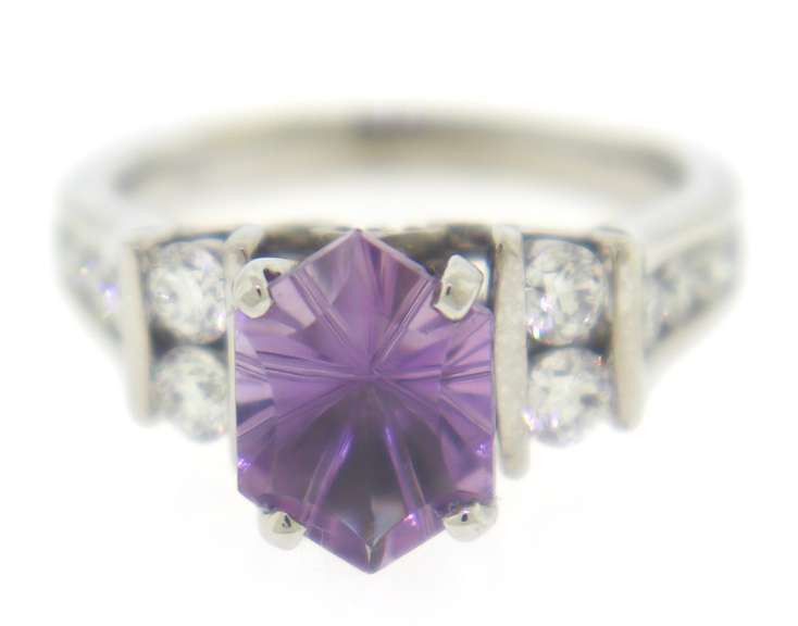 Fancy Cut Amethyst & Channel Set Diamond Ring