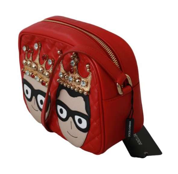 DOLCE & GABBANA  Red Crown Men Patch Crossbody Borse GLAM Leather Bag