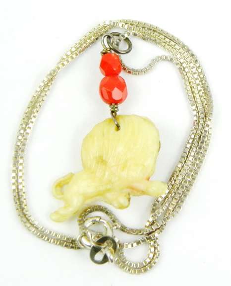Artisan Vintage Celluloid Lion Sterling Necklace