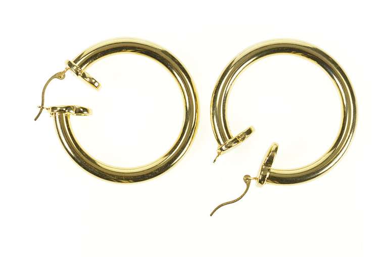 14K Yellow Gold 26.0mm Round Statement Classic Hollow Hoop Earrings