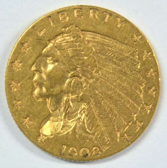Lovely 1908 US $2.50 Indian Gold Piece