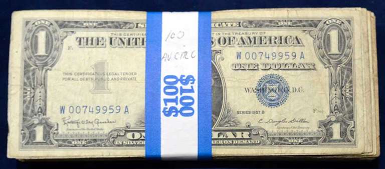 Pack of One Hundred Circulated One Dollar Silver Certificates