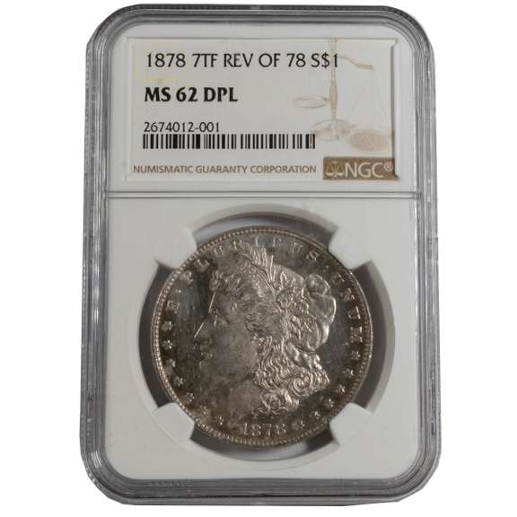 BU 1878 Reverse Of 78 7 Tail Feathers NGC DMPL MS62 Morgan