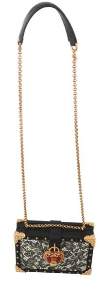 DOLCE & GABBANA  Black Lace Gold Chain Women Borse 100% Leather BOX Bag