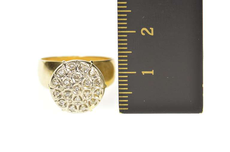 10K Yellow Gold 1960's Retro Round Diamond Raised Cluster Ring