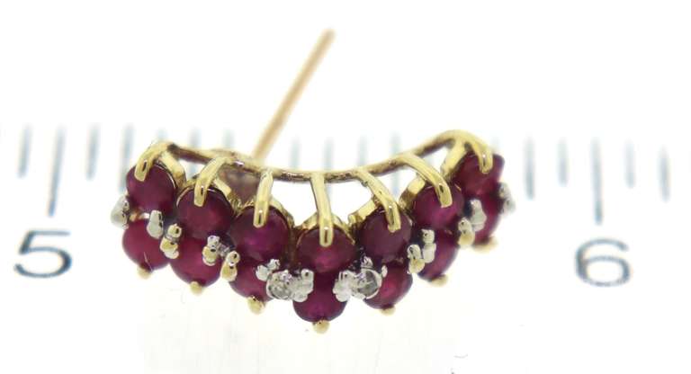 Glowing Yellow Gold Ruby & Diamond 3 Row Earings
